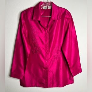 Allison Daley Long Sleeve Blouse Womens size 14 Collared Button Down bright pink